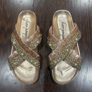 Free People Womens Moon Child Embellished Sandal Size 38.5 (8) Rose Gold Sequin